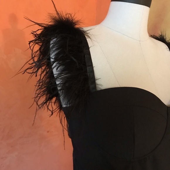 Feather Straps Black Party Gown - Picture 3 of 11